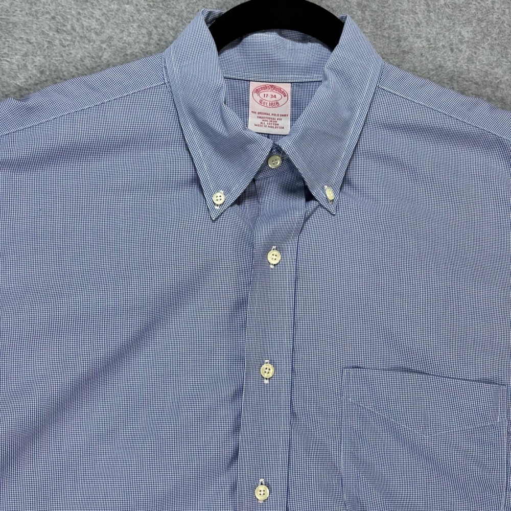 Brooks Brothers Button Down Shirt Traditional Fit Mens 17-34 Blue Preppy Classic